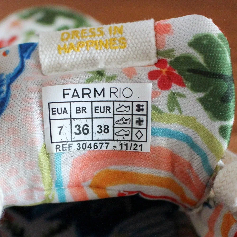 Farm Rio Platform Sneakers Womens 38 White Tropical Floral Canvas Copacabana